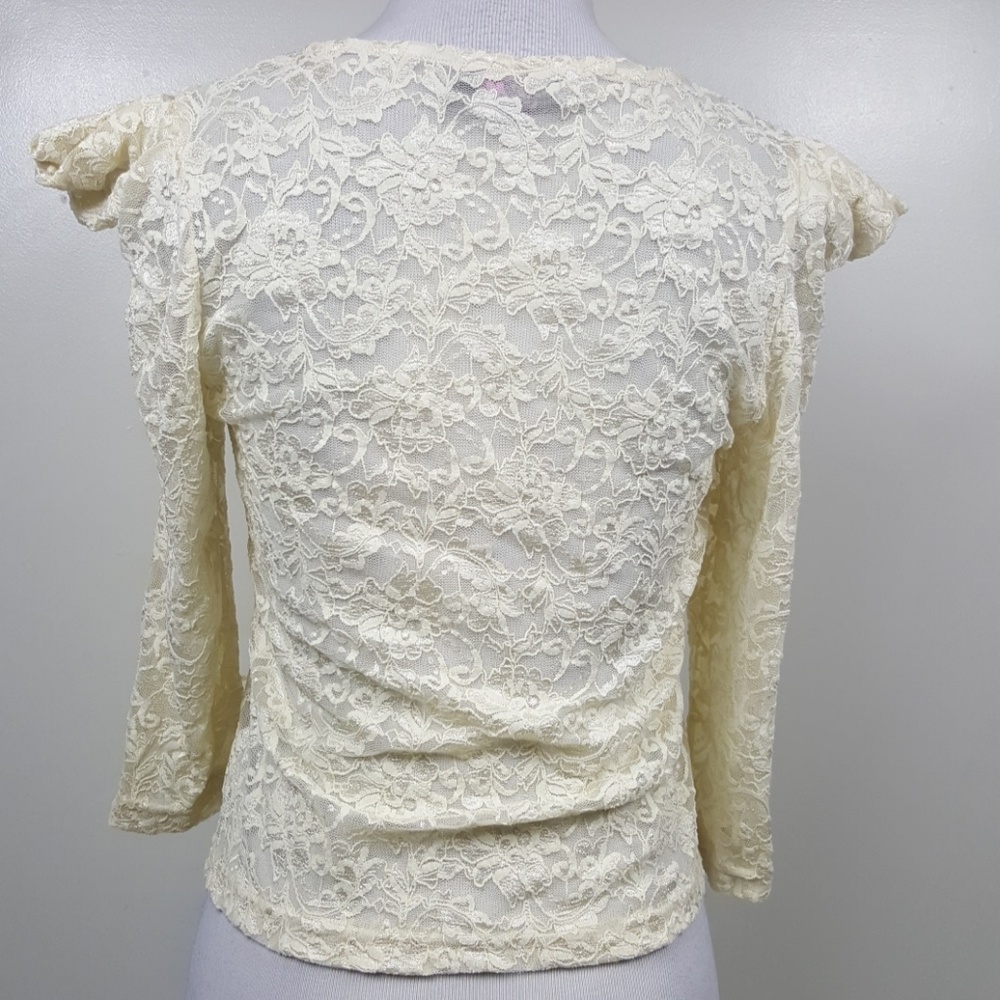 NWOT Vintage Lace Button Down Puffy Shoulder Top - Picture 5 of 8